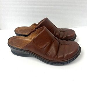 Josef Seibel Brown Leather Clogs Mules Wedge Shoes  Womens 40 Comfort Slip On